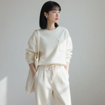 অফ হোয়াইট পলিয়েস্টার সোয়েটশার্ট ফ্যাব্রিক হালকা ওজনের ক্যাজুয়াল পরিধানের কাপড় ৭৬ জিএসএম