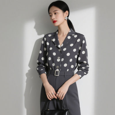 Commuter Woven Shirt Fabric 132GSM 65% Polyester Fiber 35% Cotton Black And White Polka Dot Fabric