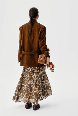 Autumn And Winter New Retro Double Breasted Waist Cinched Pu Jacket French Retro Floral Half Skirt High Waist Slimming Effect Mid Length A-line Skirt