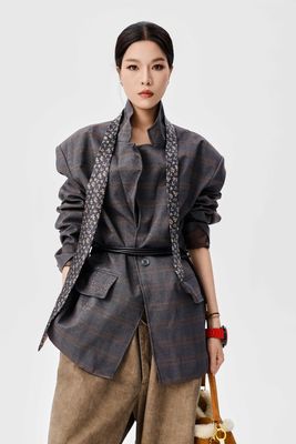 New Autumn And Winter Aluminum Wire Edge Wrapped Suit Jacket With High Waist For Slimming And Retro Style Loose Dad Pants