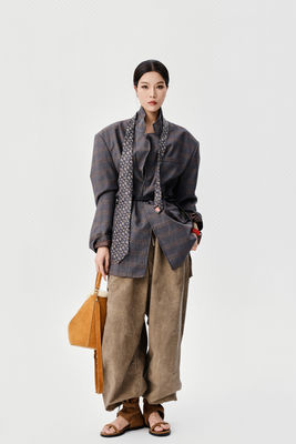 New Autumn And Winter Aluminum Wire Edge Wrapped Suit Jacket With High Waist For Slimming And Retro Style Loose Dad Pants