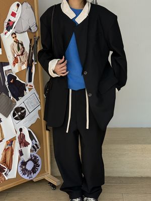 New Autumn And Winter Color Blocked Double Collar Suit Jacket