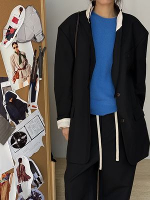 New Autumn And Winter Color Blocked Double Collar Suit Jacket