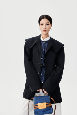 New Autumn And Winter Doll Collar Suit Jacket With Pleated Texture White Wide Leg Pants