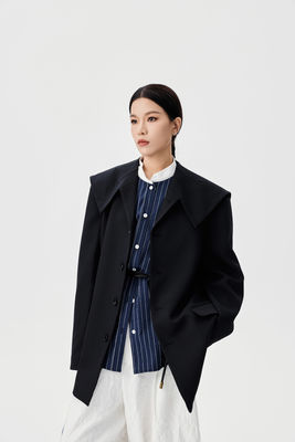 New Autumn And Winter Doll Collar Suit Jacket With Pleated Texture White Wide Leg Pants