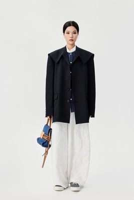 New Autumn And Winter Doll Collar Suit Jacket With Pleated Texture White Wide Leg Pants