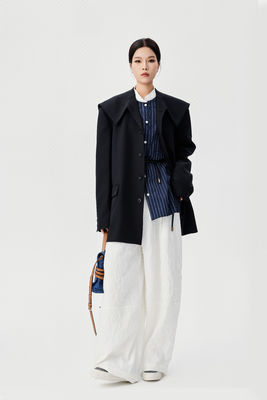 New Autumn And Winter Doll Collar Suit Jacket With Pleated Texture White Wide Leg Pants