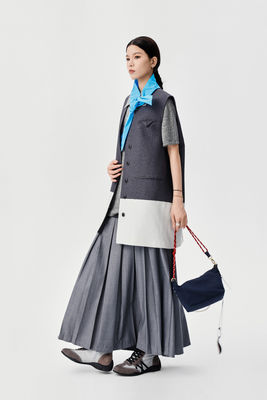 Dark Colored Contrasting Patchwork Suit Vest With A Niche Design Sense , Loose Sleeveless Jacket With Fringed Edges