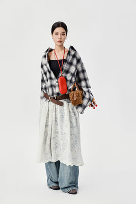 Autumn Plaid Patchwork Skirt With Black And White Plaid Oversized Shirt