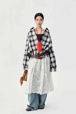 Autumn Plaid Patchwork Skirt With Black And White Plaid Oversized Shirt