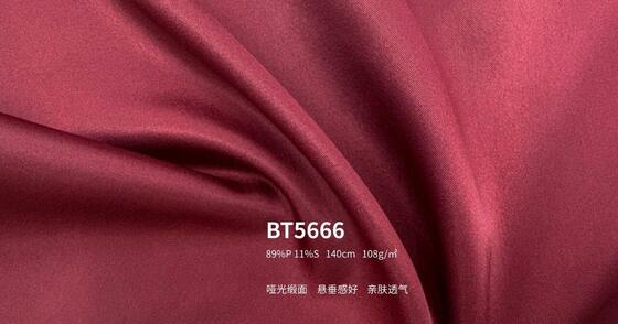89% polyester, 11% SILK silk matte satin 140CM 108GSM breathable skin friendly suitable for evening dresse