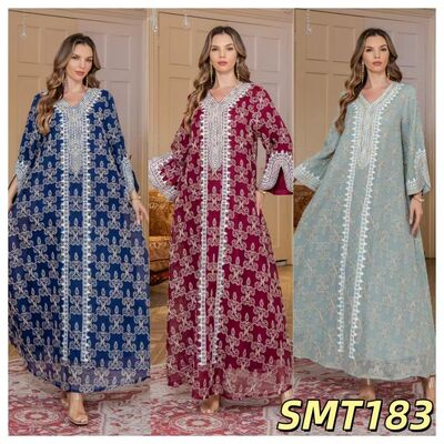 Arab Middle Eastern Style SMT183 Royal Totem Embroidered V-Neck Maxi Robe