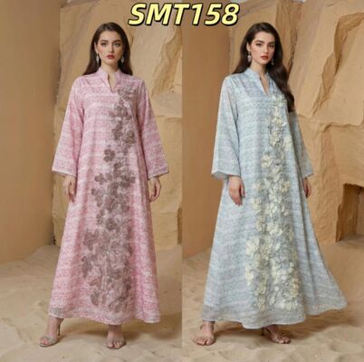 Arabic Modest Wear SMT165/158/102/157  Jacquard Lace Trim /Tie-Dye Floral Applique/Contrast Trim Embroidered/Gradient Jacquard  Maxi Robe