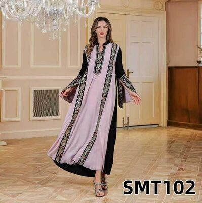 Arabic Modest Wear SMT165/158/102/157  Jacquard Lace Trim /Tie-Dye Floral Applique/Contrast Trim Embroidered/Gradient Jacquard  Maxi Robe