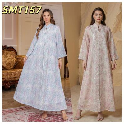 Arabic Modest Wear SMT165/158/102/157  Jacquard Lace Trim /Tie-Dye Floral Applique/Contrast Trim Embroidered/Gradient Jacquard  Maxi Robe