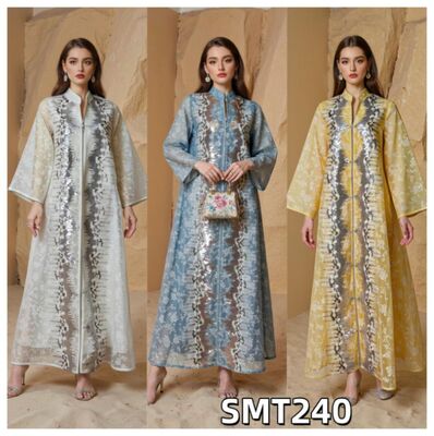 Middle Eastern Modest Wear SMT135/SMT159/SMT240  Geometric Embroidered /Silver Wheat Print/ Gradient Sequin  Abaya
