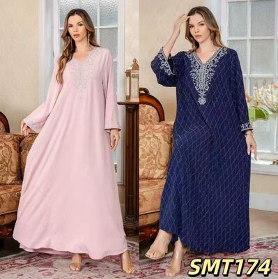 Middle Eastern Modest Wear SMT156/SMT174  Embroidered V-Neck Maxi V-Neck Embroidered & Printed   Abaya