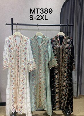 Middle Eastern Modest Wear MT389 Floral Embroidered V-Neck Maxi Abaya