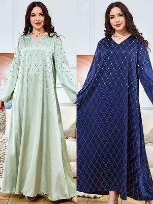 MT371 Muslim Abaya | Breathable Wrinkle-Resistant Diamond Embellished Maxi Dress