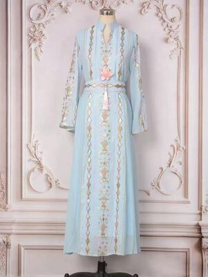 MT407 Middle Eastern Modest Wear Geometric Sequin Embellished Tassel Abaya (Triple Colorways)