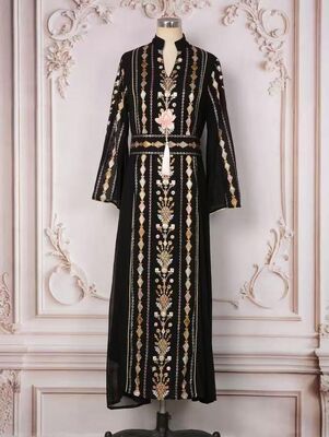 MT407 Middle Eastern Modest Wear Geometric Sequin Embellished Tassel Abaya (Triple Colorways)