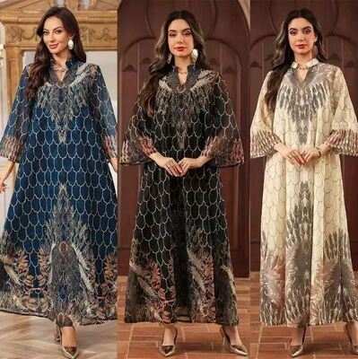 AB530 Middle Eastern Modest Wear Honeycomb & Leaf Print Abaya (3 Colors)