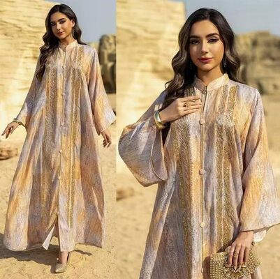 AB478 Middle Eastern Modest Wear Desert Gold Ombre Embellished Abaya