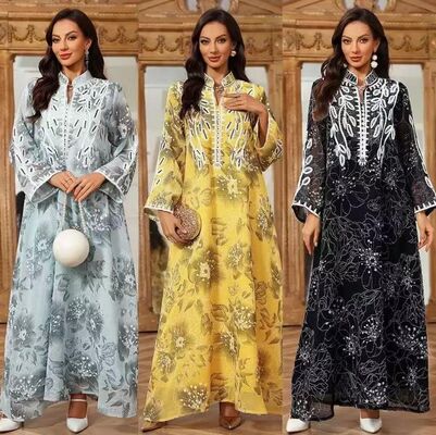 AB505 Middle Eastern Religious Style Simple Floral Embroidery Gradient Robe (3 Colors Available)