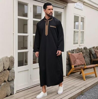 KM004  Middle Eastern Moroccan Style Men's White And Blue Color Blocked Clothing