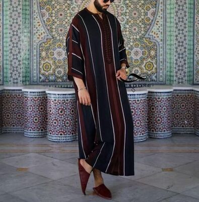 KM002 Middle Eastern Men's Clothing, Indian Style Striped Robe