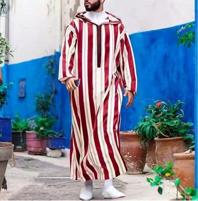 KM004  Middle Eastern Moroccan Style Men's White And Blue Color Blocked Clothing