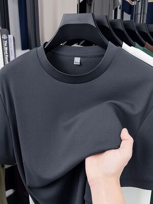 1282  summer hot item 210G 94% polyester fiber 6% spandex light luxury ice feeling short sleeved men's short sleeved T-shirt