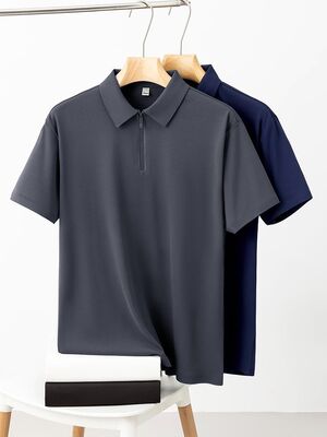 1298 Summer new 210G 94% polyester fiber 6% spandex men's polo shirt business casual lapel solid color T-shirt