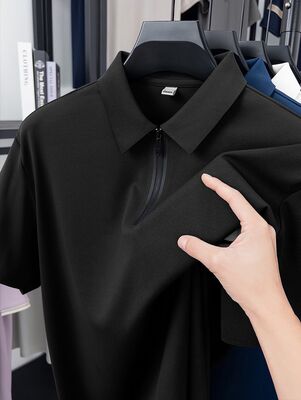 1298 Summer new 210G 94% polyester fiber 6% spandex men's polo shirt business casual lapel solid color T-shirt