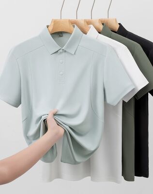 2786Summer new 195g 100% polyester fiber fashionable men's commuting ice silk polo shirt