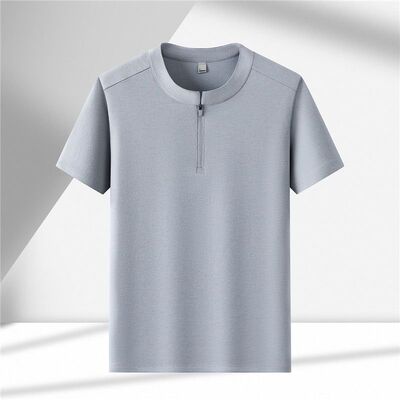 2980 Summer new 175g 100% polyester fiber half zipper men's ice silk short sleeved T-shirt