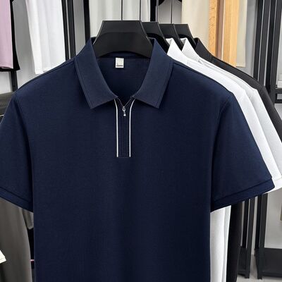 2835 Summer New Item 170g 75.4% Polyester Fiber 19.4% Cotton 1.8% Acetate Fiber 1.2% Linen 1.1% Mulberry Silk 1.1% Copper Ammonia Fiber Business Casual Lapel Polo Shirt Elastic T-shirt