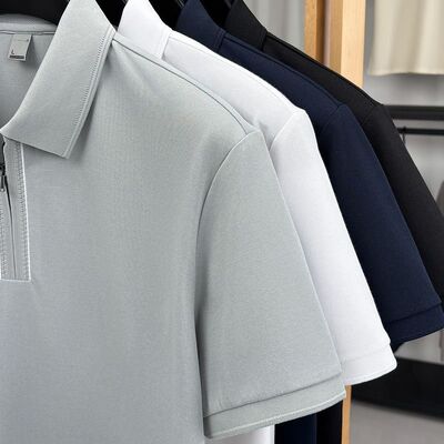 2835 Summer New Item 170g 75.4% Polyester Fiber 19.4% Cotton 1.8% Acetate Fiber 1.2% Linen 1.1% Mulberry Silk 1.1% Copper Ammonia Fiber Business Casual Lapel Polo Shirt Elastic T-shirt