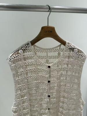 Summer New Fashionable 100% Cotton Apricot Hook Hollow Tank Top