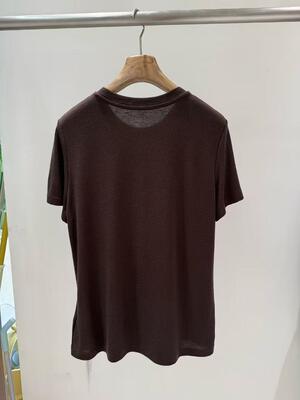 Spring and summer daily 82.3% Tencel 14.5% Wool 3.2% Spandex Black Coffee Cartoon Printed Tencel Wool T-shirt