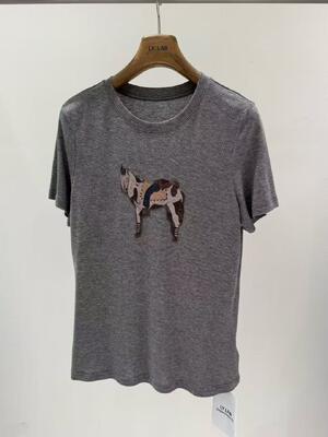 Spring and summer daily 82.3% Tencel 14.5% Wool 3.2% Spandex Black Coffee Cartoon Printed Tencel Wool T-shirt