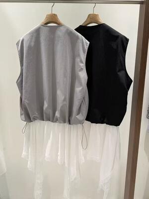 Spring/Summer New 45% Polyester 55% Nylon Grey Black Work Clothes Style Tank Top With Tencel Hem Splicing