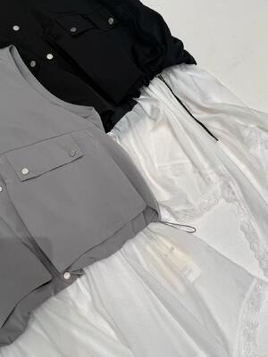 Spring/Summer New 45% Polyester 55% Nylon Grey Black Work Clothes Style Tank Top With Tencel Hem Splicing