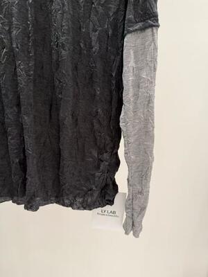 Spring/Summer New Product: 20% Lyocell Fiber, 80% Polyester, Deep Grey And Light Grey Blended Folded Knitted Color Blocked Artificial Two Piece T-shirt