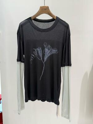 Spring and summer 80% long staple cotton 20% kapok dark gray mixed mint color long staple cotton color blocked artificial two-piece printed T-shirt