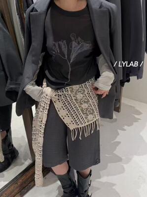 Spring and summer 80% long staple cotton 20% kapok dark gray mixed mint color long staple cotton color blocked artificial two-piece printed T-shirt