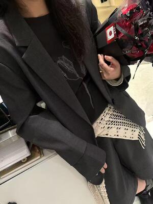 Spring and summer 80% long staple cotton 20% kapok dark gray mixed mint color long staple cotton color blocked artificial two-piece printed T-shirt