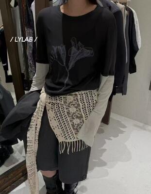 Spring and summer 80% long staple cotton 20% kapok dark gray mixed mint color long staple cotton color blocked artificial two-piece printed T-shirt