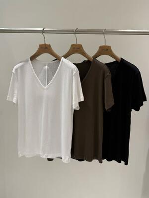 Summer Lightweight 70% Cotton 26% Polyester 4% Linen White Coffee Black Tricolor Summer V-neck Short Sleeved T-shirt