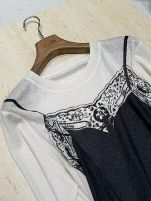 Spring And Summer Hot Item 95% Polyester 5% Spandex Knit T-shirt With Miu Inspired Aesthetic And Fancy Print